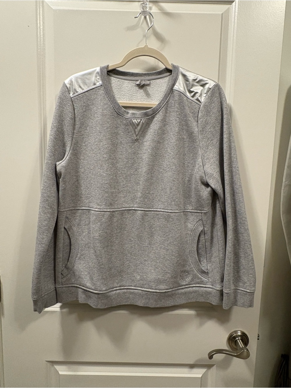Grey Women's Crewneck Sweatshirt with Satin Shoulder Panels